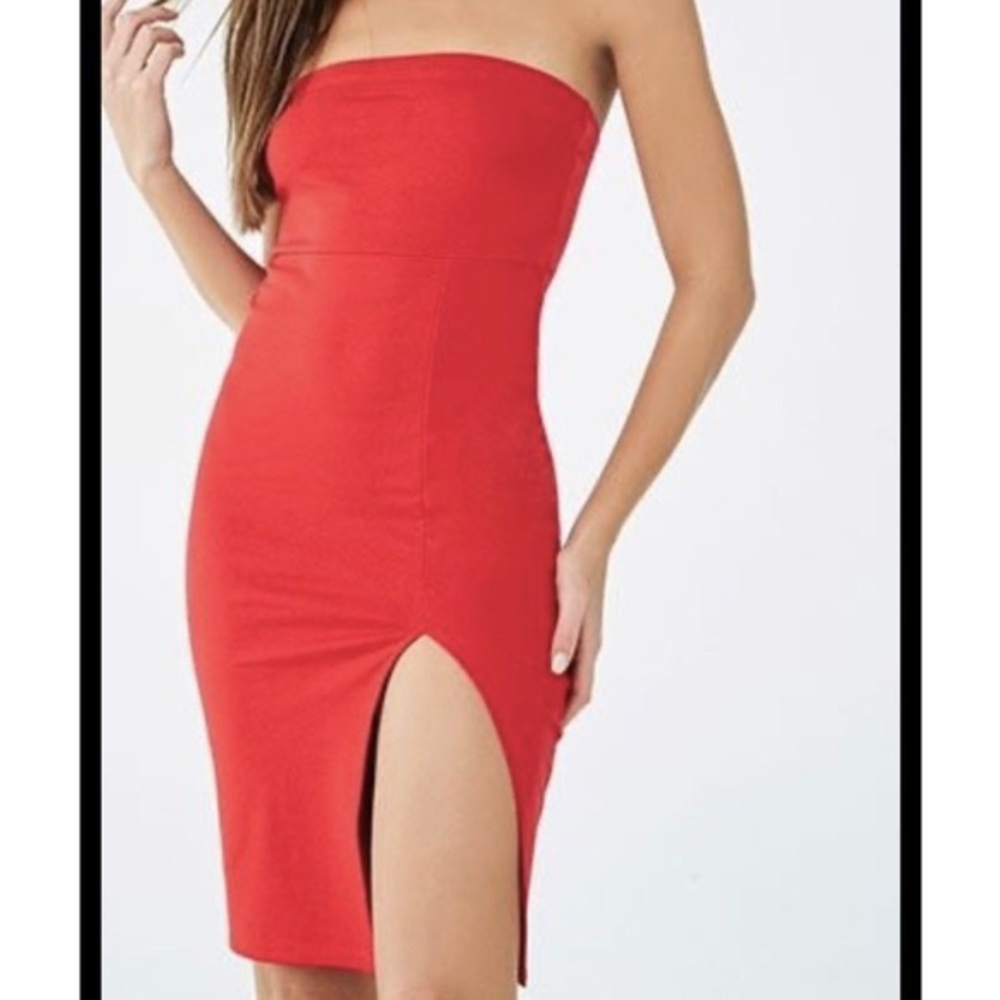 LITTLE RED DRESS sexy bodycon midi dress with slit